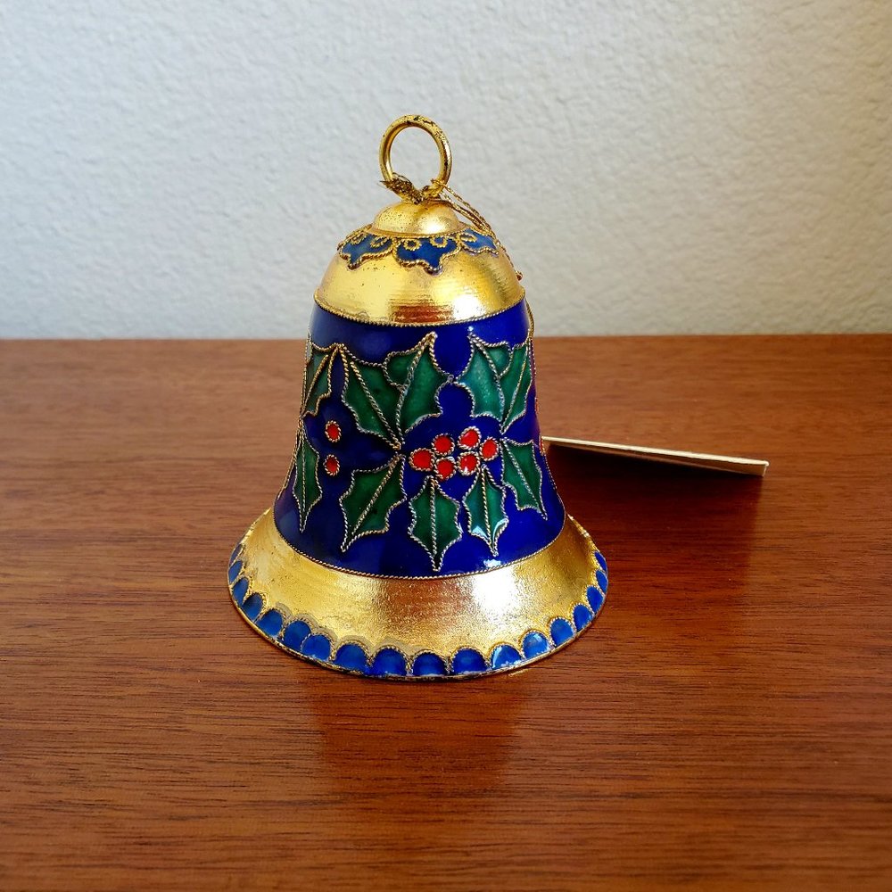 Cloisonne Gold-Plated Xmas Bell Ornament, NWT